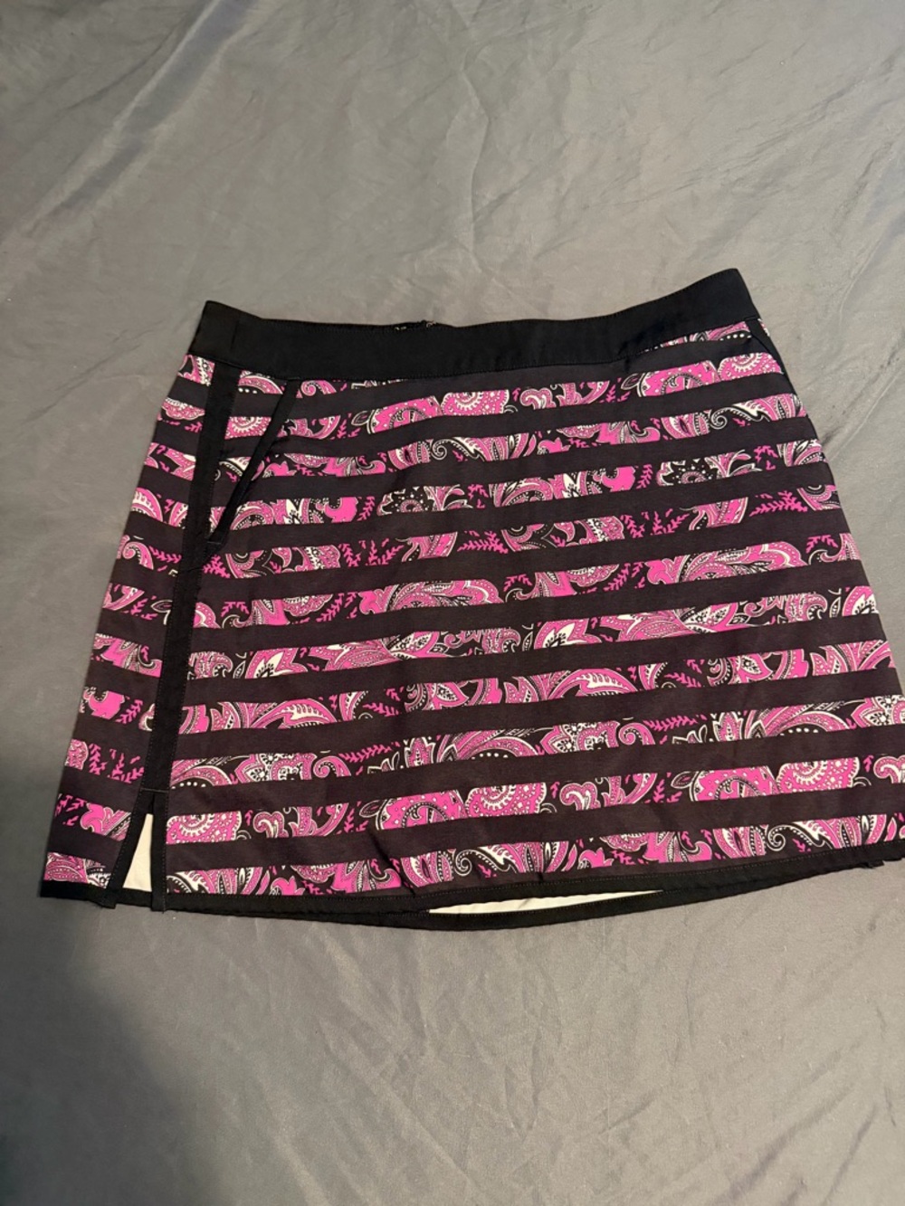 Lady Hagen Black and Pink Paisley Stripe Mini Skirt